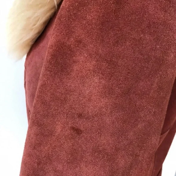VTG Suede Leather Orange Fur Sherpa Belted Penny Lane jacket - Picture 5 of 13